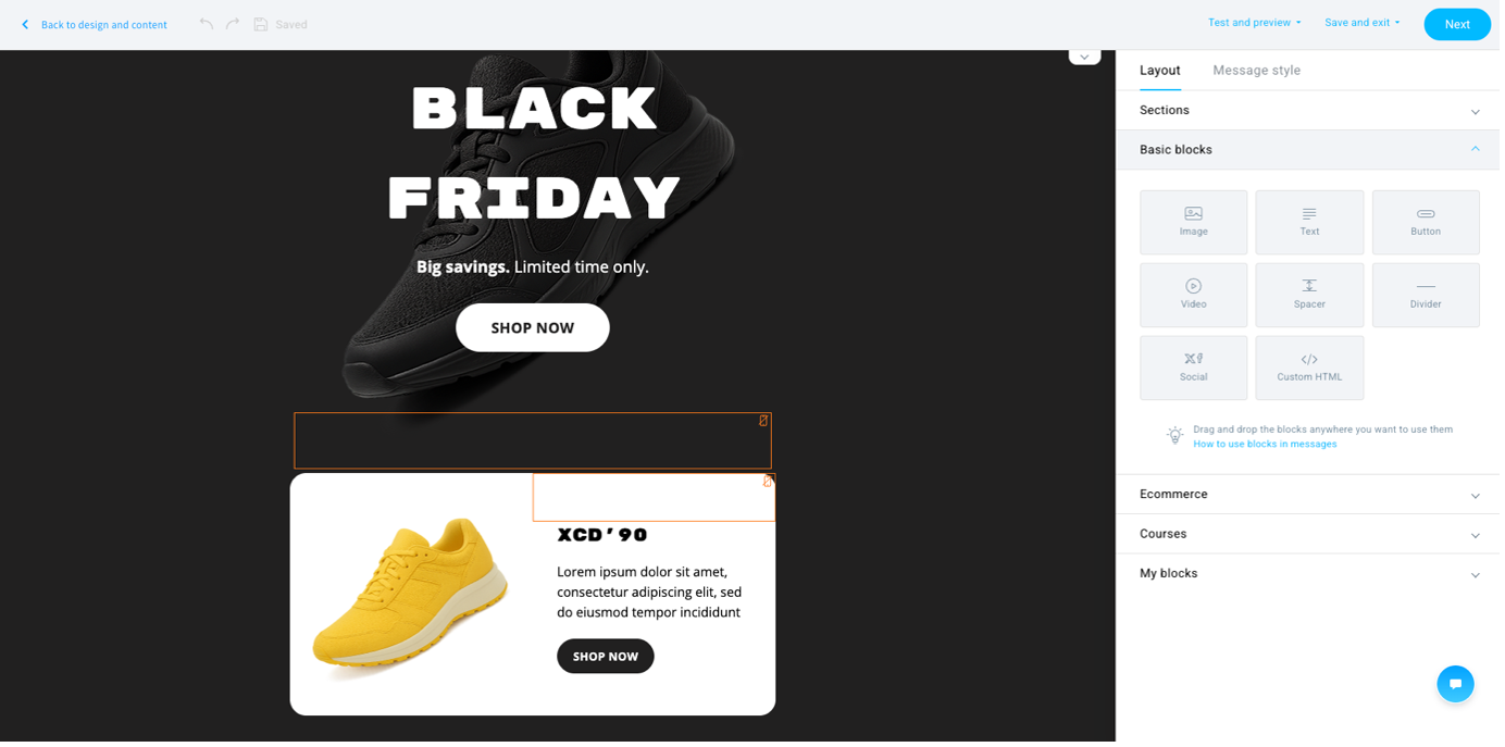 Editing your email in the GetResponse Email Builder